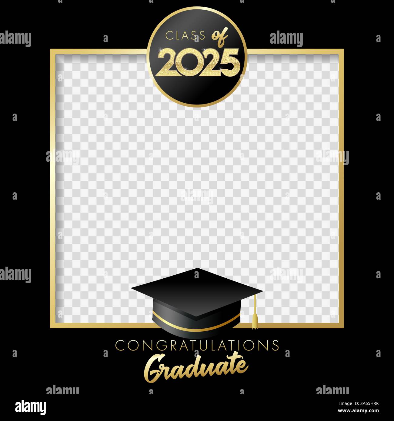 Classe de 2025, cadre photo de fête de graduation pour la conception de stand. Promotion de 2025 Félicitations, concept pour album de lycée. Illustration vectorielle Illustration de Vecteur