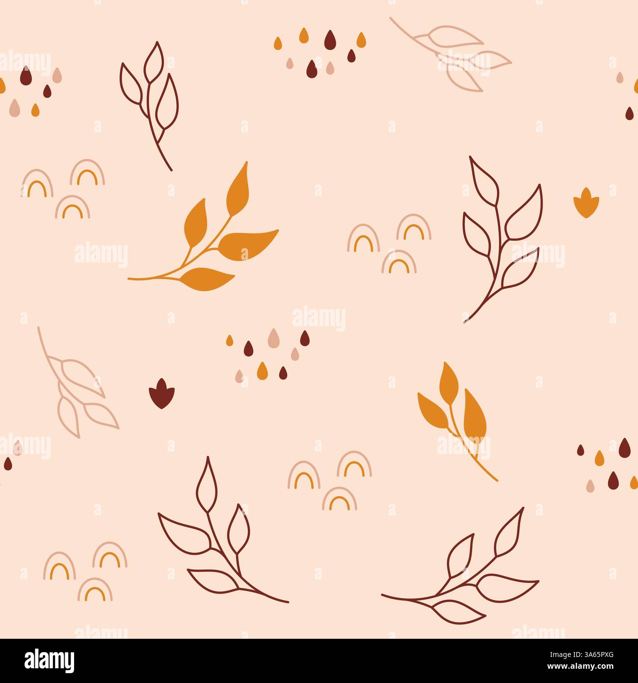 Boho Baby motif sans couture avec des feuilles arc-en-ciel gouttes. Illustration de Vecteur