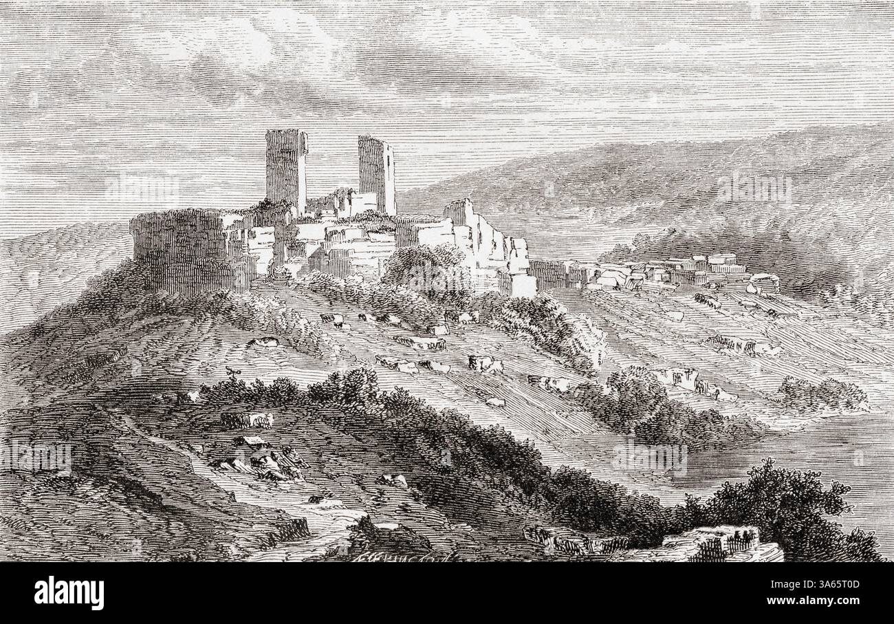 Vue des ruines de Lutzelbourg, nord-est de la France, XIXe siècle. De Paris à Bucarest, conférences géographiques de M. V. Duruy, 1860. En vedette dans le Tour du monde, publié en 1861. Banque D'Images
