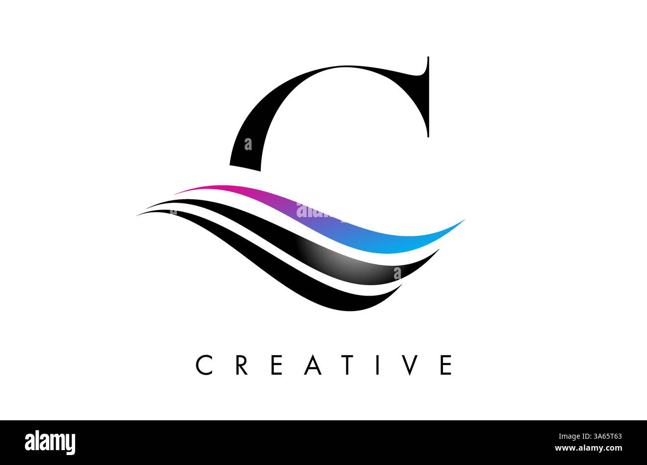 Police C Letter logo icône serif avec courbes Swoosh créatives et illustration vectorielle de conception élégante Illustration de Vecteur