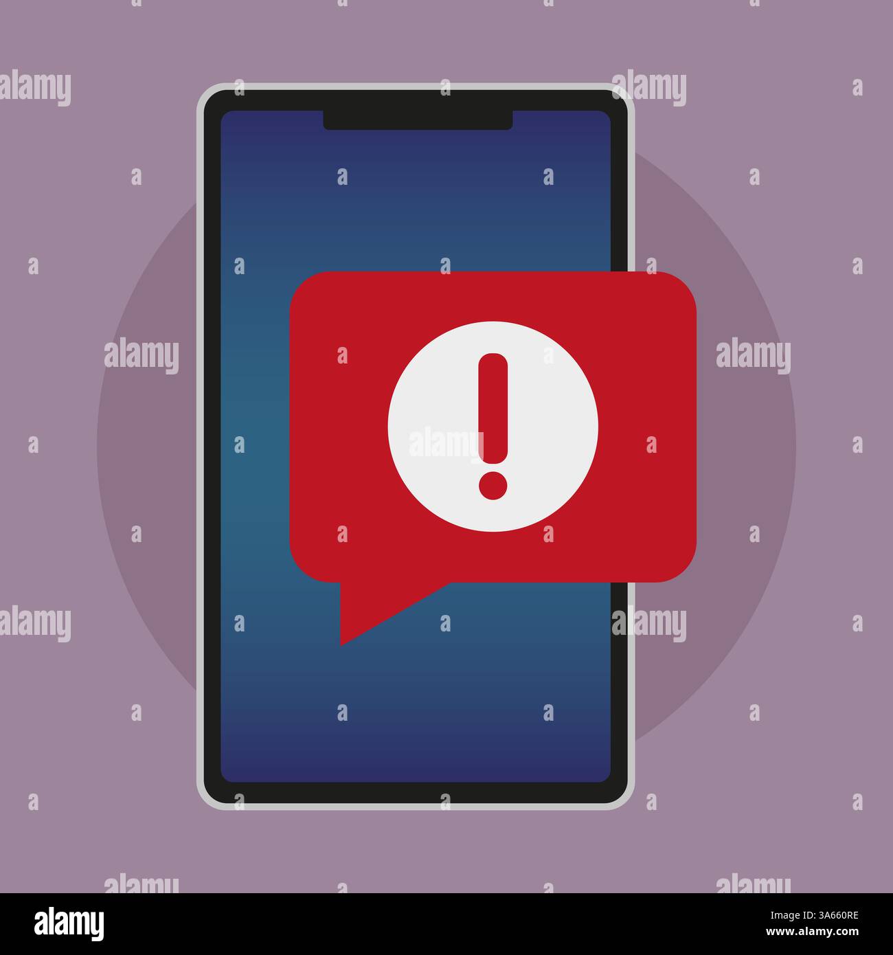 Icône d'avertissement mobile. Bulle d'alerte rouge. Point d'exclamation. Interface de téléphone plat. Illustration de Vecteur