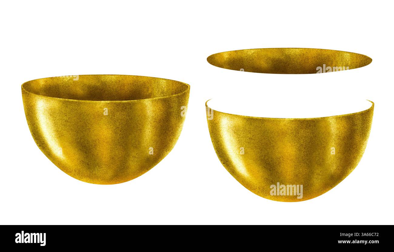 Jardinière avec des textures métalliques or, laiton, bronze. Pot de fleurs moderne, vase pour plantes et bouquets. Modèle de conteneur aquarelle pour intérieur et ex Banque D'Images