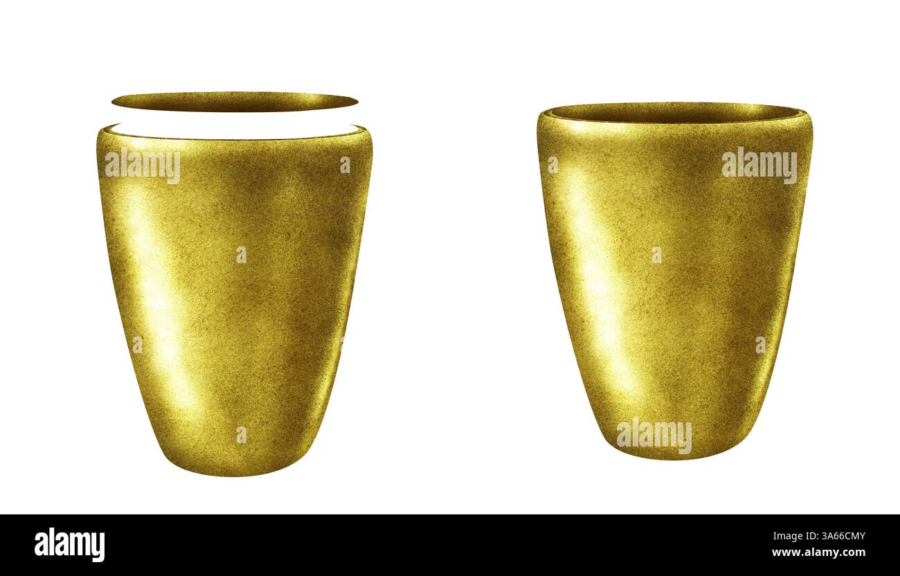 Jardinière avec des textures métalliques or, laiton, bronze. Pot de fleurs moderne, vase pour plantes et bouquets. Modèle de conteneur aquarelle pour intérieur et ex Banque D'Images