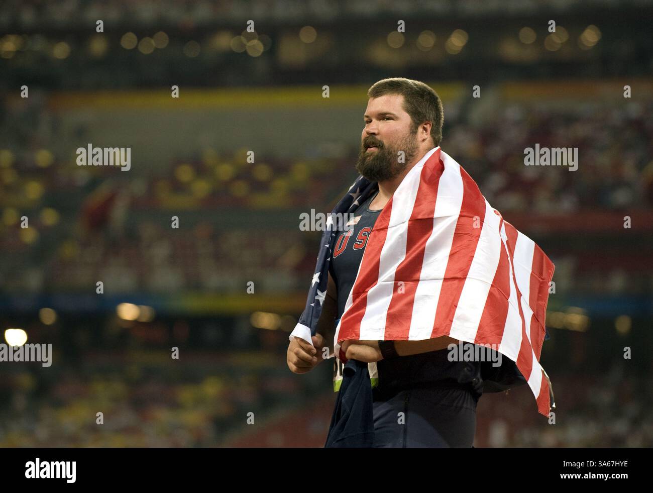 15 août 2008 - Christian Cantwell, des États-Unis, célèbre sa médaille d'argent au tir le vendredi 15 août 2008, aux Jeux de la XXIXe Olympiade à Beijing, en Chine. (Paul Kitagaki Jr./Sacramento Bee/MCT) (image crédit : © Paul Kitagaki Jr/MCT/ZUMAPRESS.com) Banque D'Images