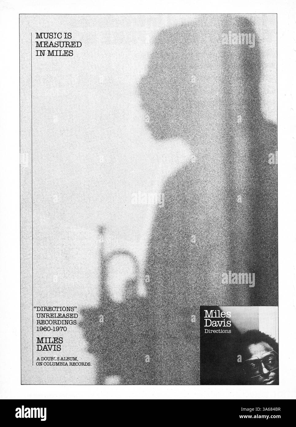 Une publicité du tout début des années 1980 pour le Miles Davis LP recrd, Melodies, un set 2 llp publié par Columbia Records. Banque D'Images Une publicité du tout début des années 1980 pour le Miles Davis LP recrd, Melodies, un set 2 llp publié par Columbia Records. Banque D'Images