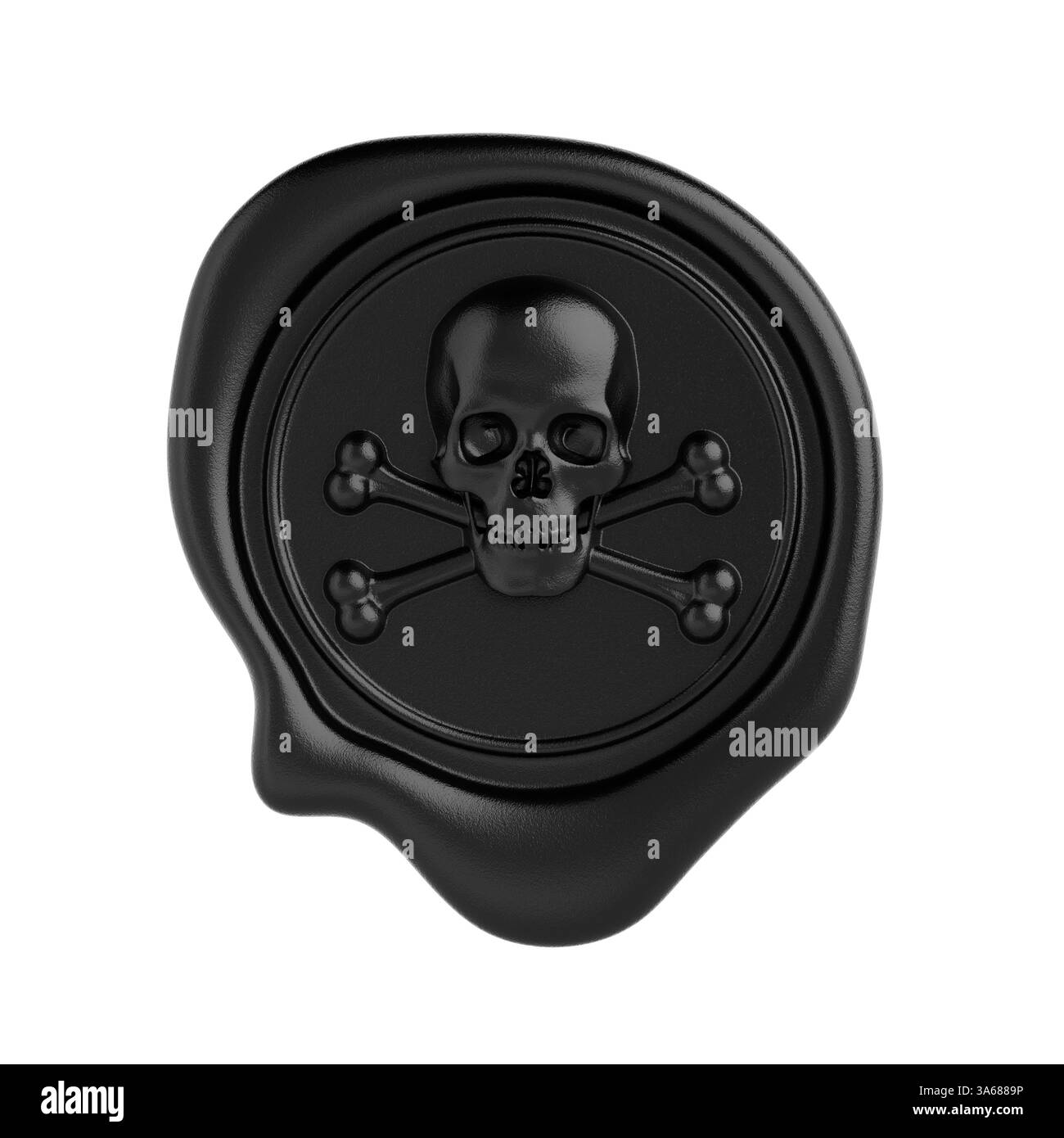 Black Pirates Wax Seal Stamp avec crâne sur fond blanc. Rendu 3D. Banque D'Images
