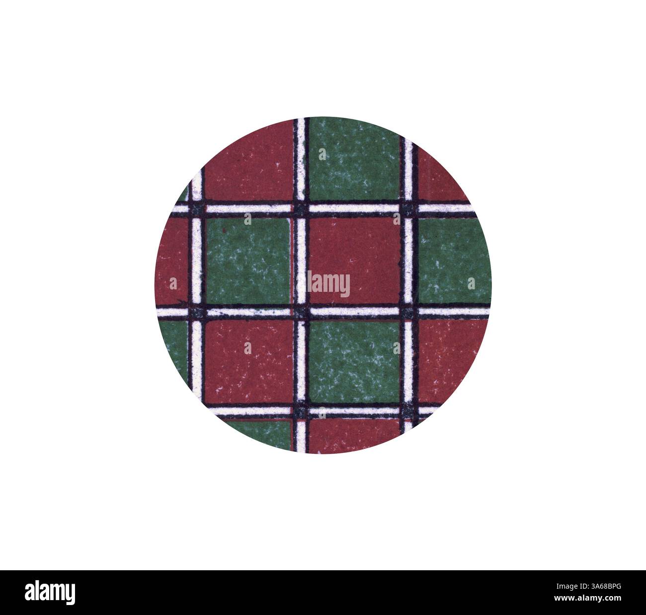 Un motif circulaire avec des carrés rouges et verts alternés, délimités par des lignes de quadrillage blanc, créant un design festif et vibrant. Art classique avec une touche moderne réinventé par Artotop, ornement égyptien transformé Banque D'Images