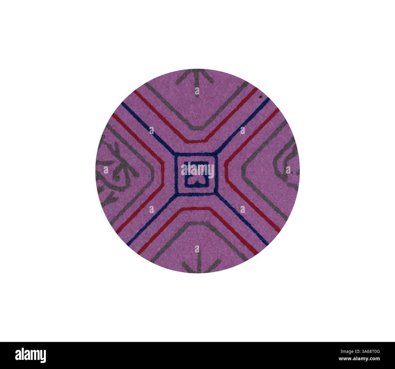 Un design circulaire avec un carré central entouré de lignes qui se croisent et de motifs complexes aux couleurs vives, créant une composition géométrique visuellement attrayante. Art classique avec une touche moderne réinventé par Artotop, ornement chinois transformé Banque D'Images