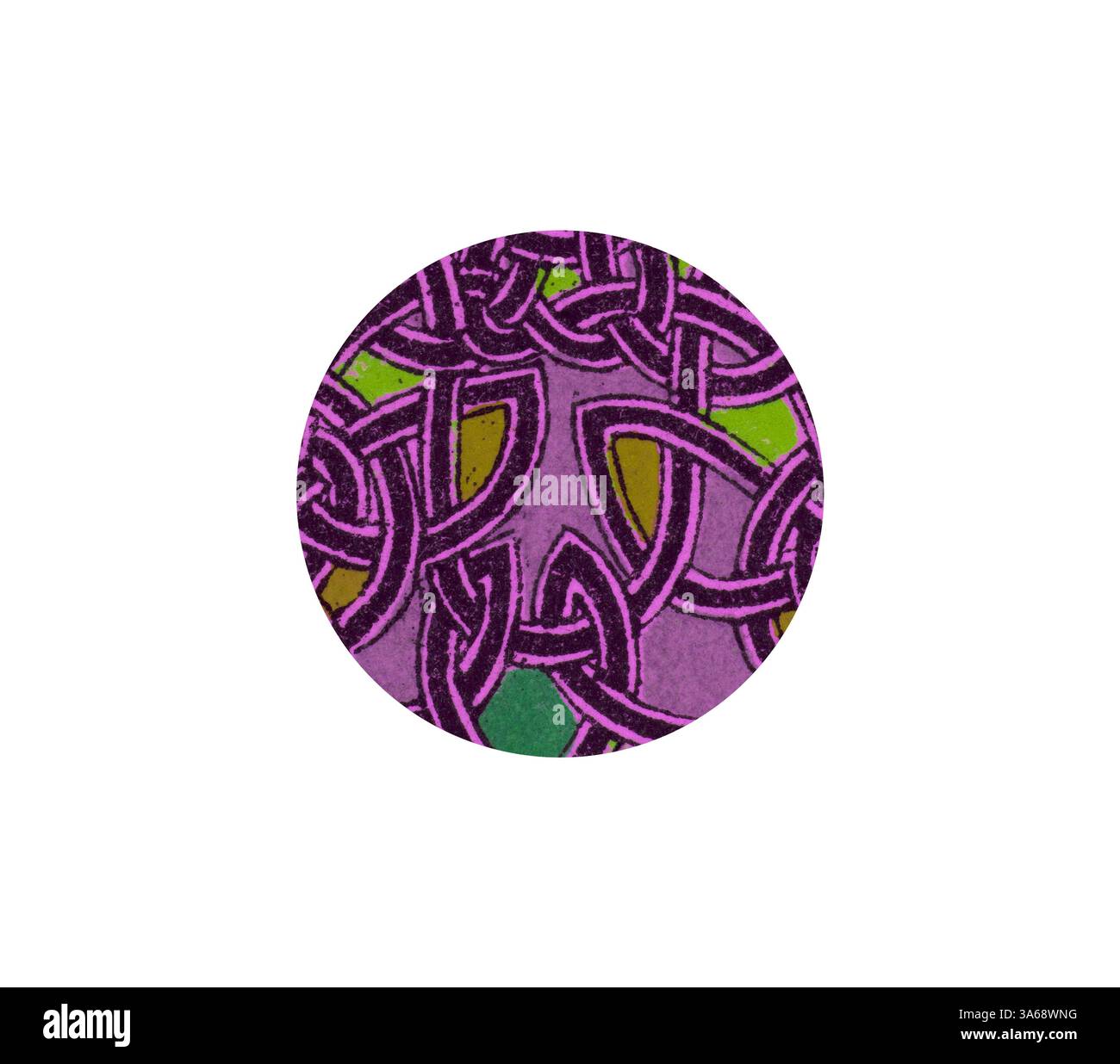 Un design circulaire avec des motifs entrelacés complexes dans les tons de violet, vert et marron, rappelant le celtique traditionnel Art classique avec une touche moderne réinventé par Artotop, transformé Celtic Ornament Banque D'Images