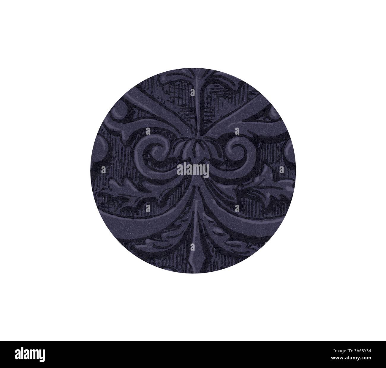 Un motif circulaire avec des tourbillons complexes et des motifs floraux, mettant en valeur une texture riche et une profondeur élégante. Art classique avec une touche moderne réinventé par Artotop, transformé Renaissance Ornament Banque D'Images