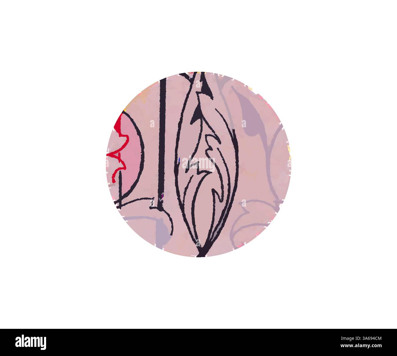 Un design circulaire avec des motifs floraux délicats, mis en valeur par des teintes douces et un travail de ligne complexe qui crée une composition harmonieuse et artistique. Art classique avec une touche de modernité réinventé par Artotop, ornement italien transformé Banque D'Images