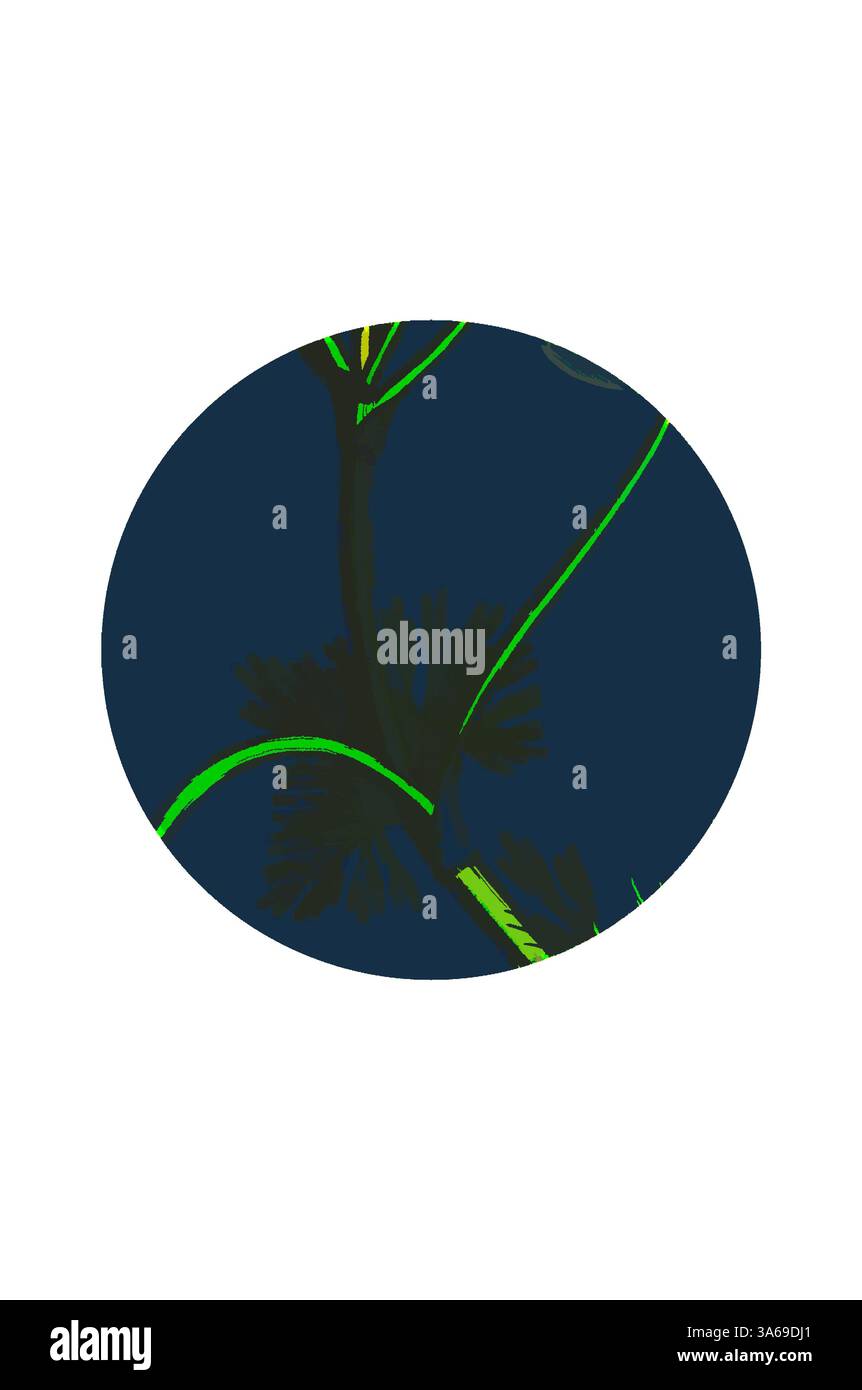 Une représentation fantaisiste de lignes vertes éclatantes s'entrelacant avec un feuillage sombre, créant une impression de luxuriant et de profondeur sur un fond riche. Art classique avec une touche moderne réinventé par Artotop, transformé Ranunculus Baudottii, Var. B, confusa Banque D'Images