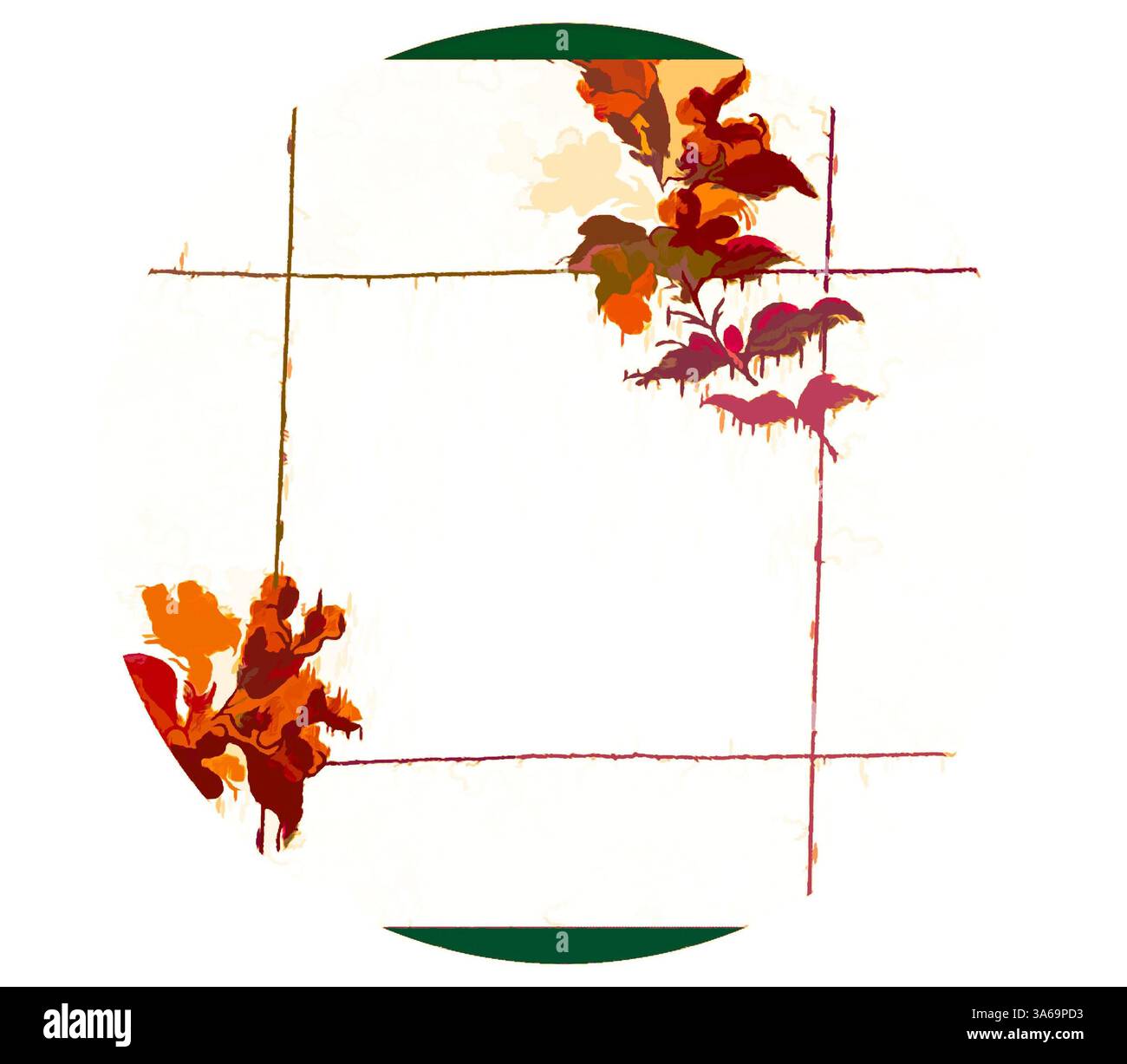 Un arrangement délicat d'éléments floraux abstraits s'entrelace avec des lignes de quadrillage subtiles, créant un équilibre harmonieux entre nature et structure. Art classique avec une touche moderne réinventé par Artotop, transformé les tissus français, première moitié du XIXe siècle Banque D'Images