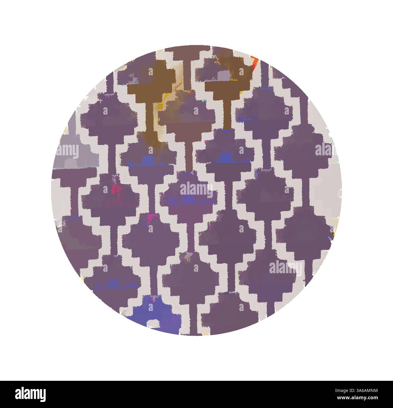 Un design circulaire avec un motif répétitif de formes florales stylisées dans des tons violets contrastés et discrets, infusés de notes de couleur pour plus de profondeur et d'intérêt. Art classique avec une touche moderne réinventé par Artotop, transformé les tissus français, première moitié du XIXe siècle Banque D'Images