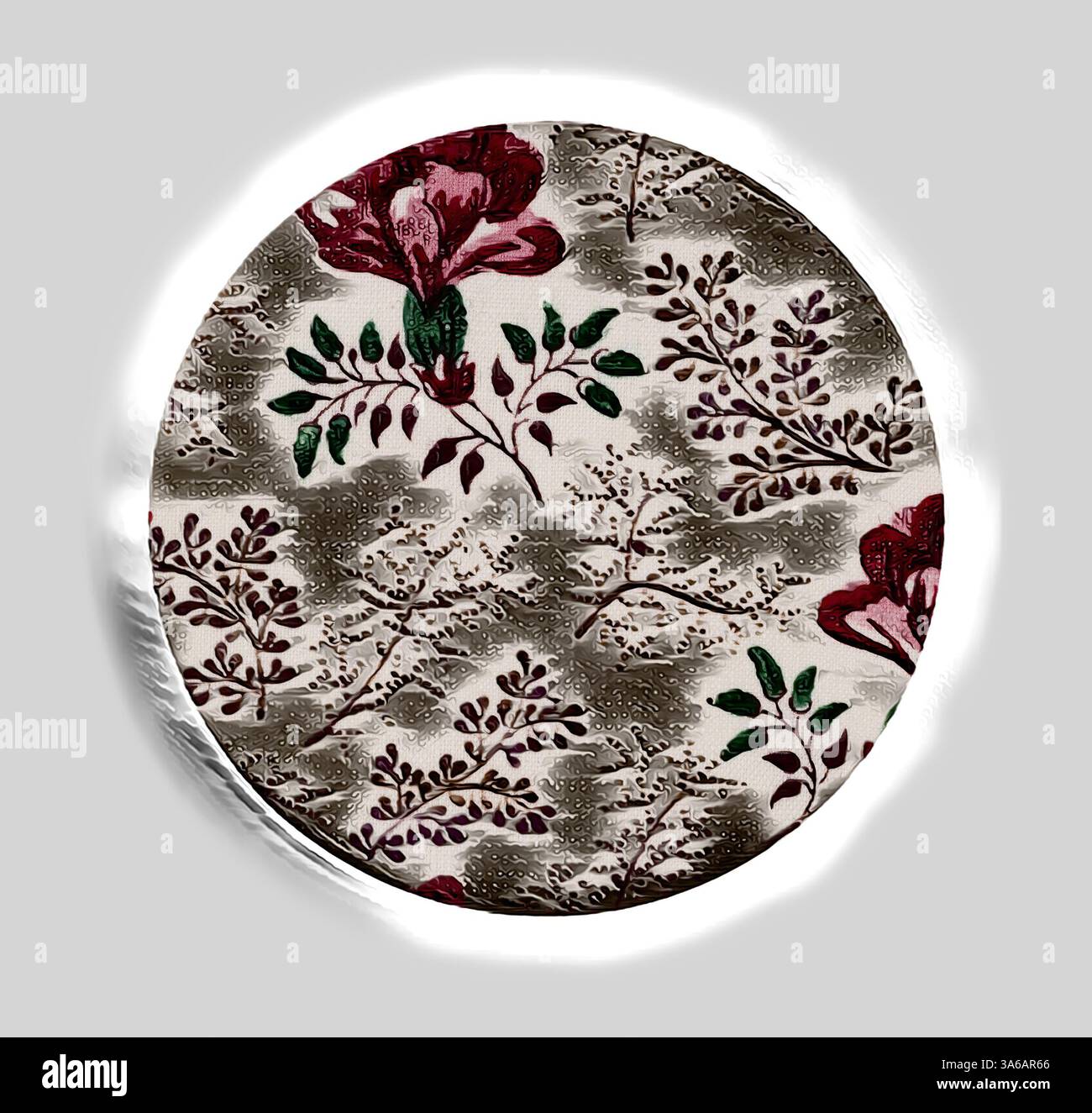 Une surface aux motifs complexes avec des fleurs en fleurs et un feuillage élégant dans des tons Bordeaux et vert riches, sur un fond discret. Art classique avec une touche moderne réinventé par Artotop, transformé les tissus français, première moitié du XIXe siècle Banque D'Images