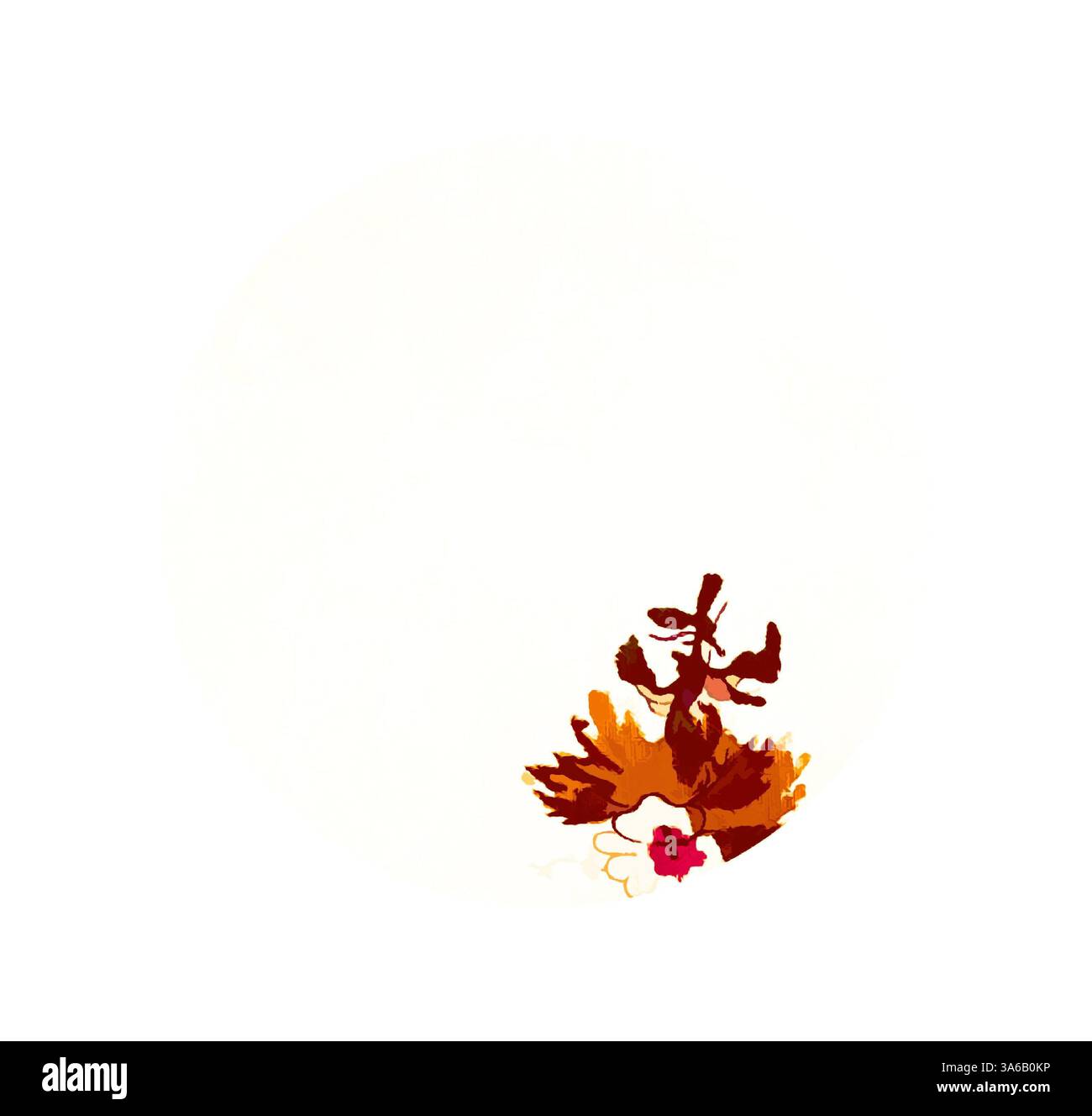 Un arrangement délicat de fleurs aux tons chauds et de feuillage entrelacés, se démarquant sur un fond minimal. La composition capte un sentiment de simplicité et d'élégance, attirant l'attention sur la beauté de la nature. Art classique avec une touche moderne réinventé par Artotop, transformé les tissus français, première moitié du XIXe siècle Banque D'Images