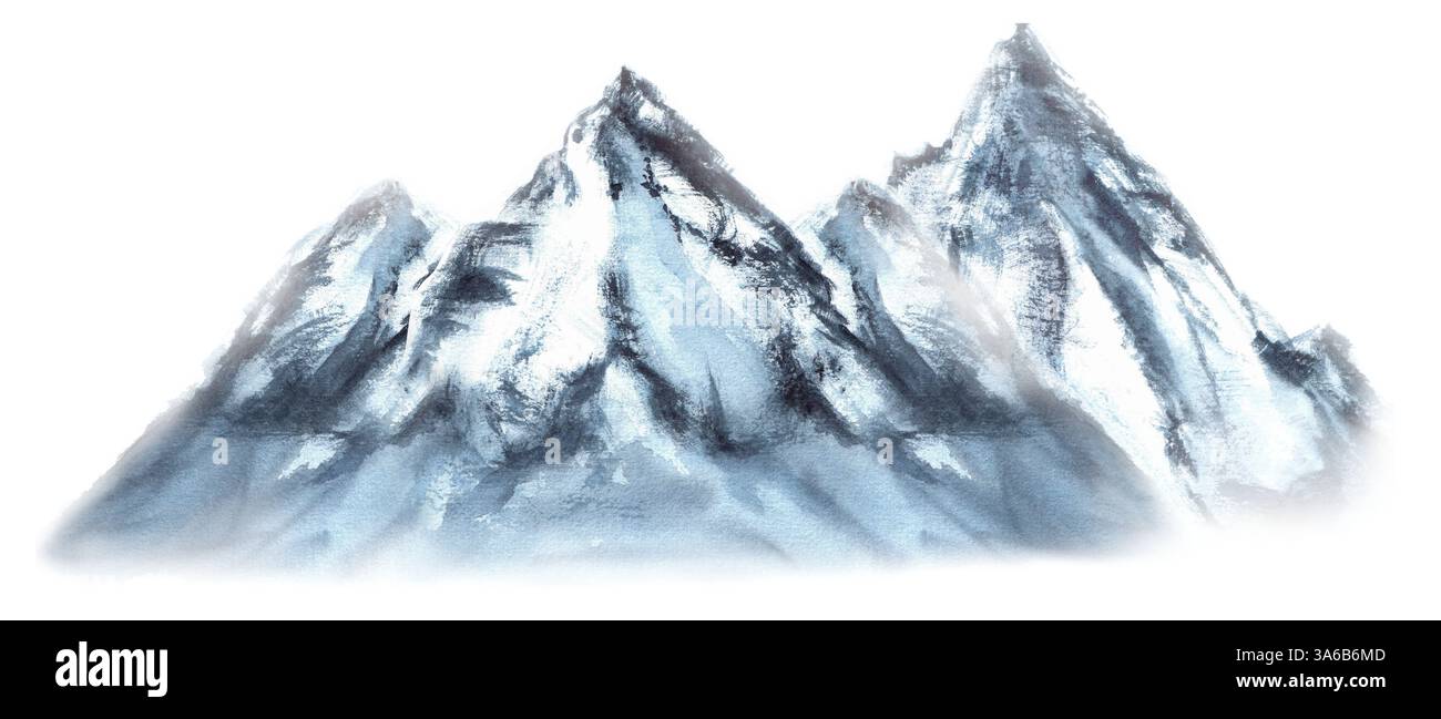 Chaîne de montagnes bleues avec des rochers enneigés. Paysage de montagne naturel. Pour camping, expédition, randonnée, affiches touristiques, conception de cartes de vœux. IM. Isolé Banque D'Images