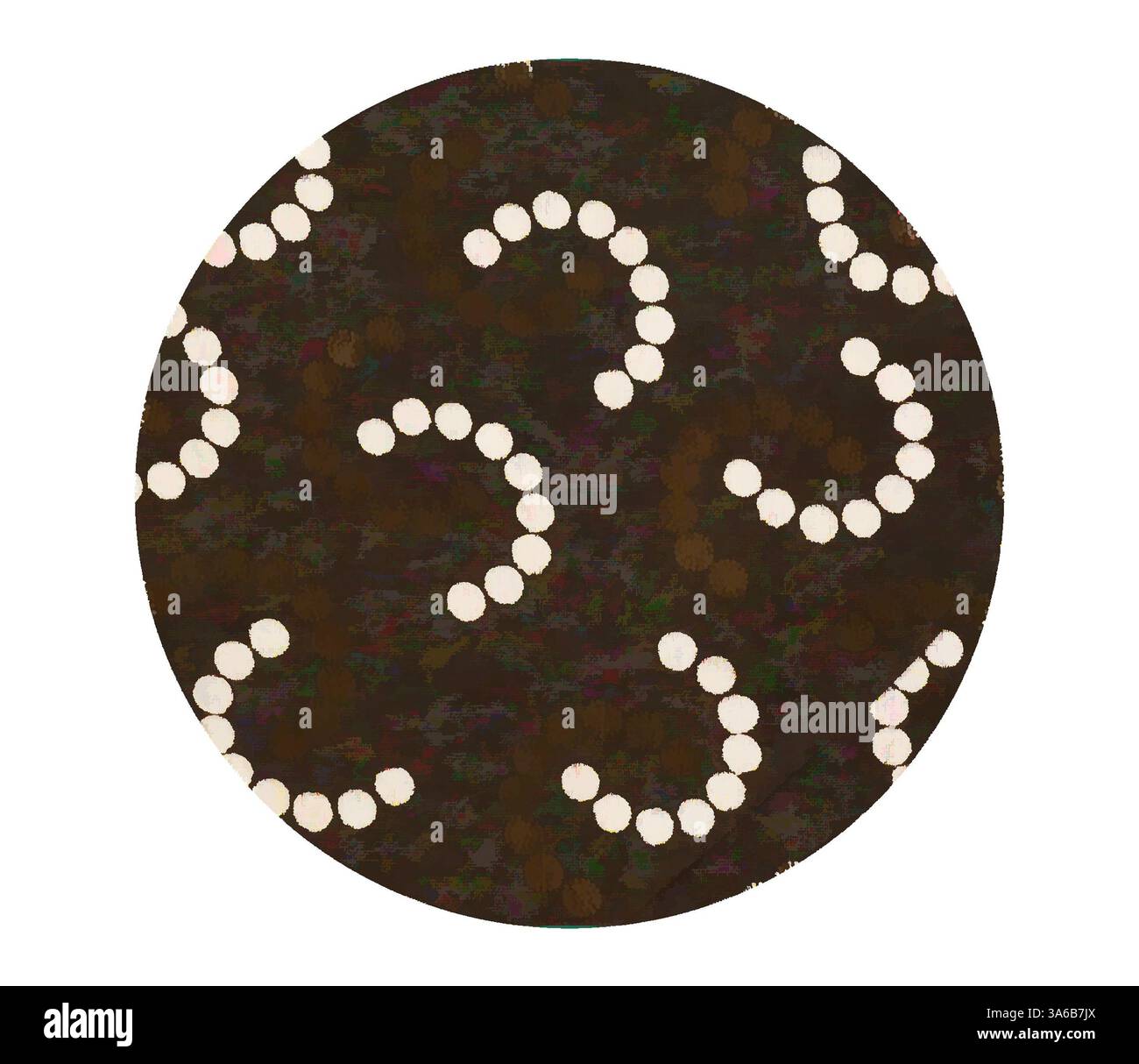 Un design circulaire avec un fond sombre orné de points blancs tourbillonnants qui créent un motif dynamique. Art classique avec une touche moderne réinventé par Artotop, transformé les tissus français, première moitié du XIXe siècle Banque D'Images