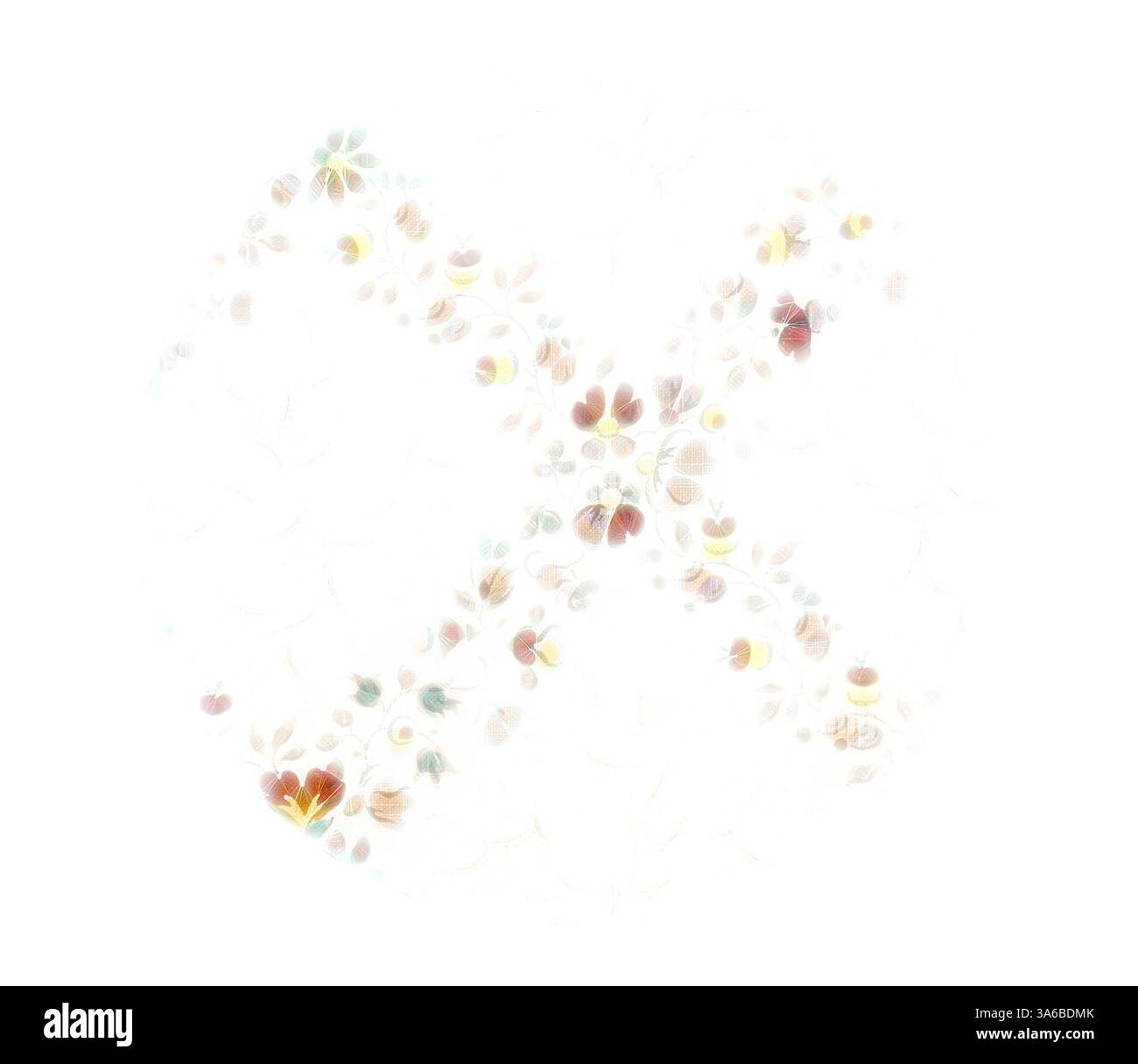 Un arrangement délicat de fleurs et de feuilles forme un symbole d'infini complexe, mettant en valeur un mélange de couleurs douces qui évoquent un sentiment de tranquillité et de beauté. Art classique avec une touche moderne réinventé par Artotop, transformé les tissus français, première moitié du XIXe siècle Banque D'Images