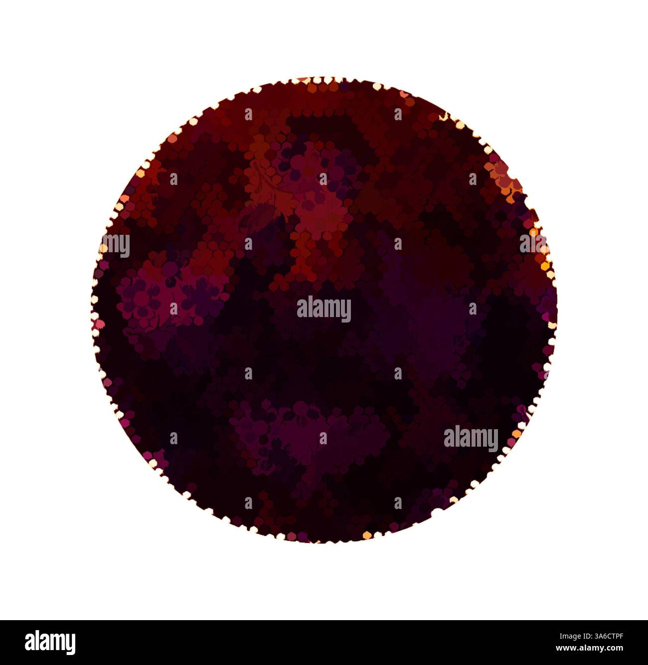 Un design circulaire avec un motif riche et texturé de rouges profonds et de violets foncés, créant une profondeur intrigante et un intérêt visuel. Art classique avec une touche moderne réinventé par Artotop, transformé les tissus français, première moitié du XIXe siècle Banque D'Images