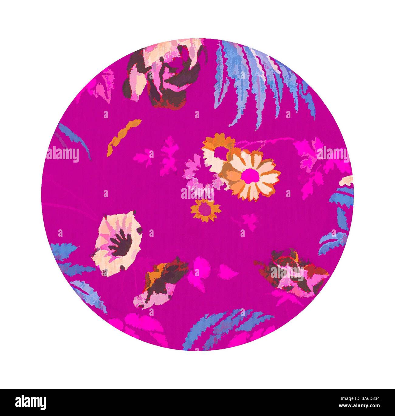 Un motif floral vibrant avec des couleurs vives et des motifs complexes, mettant en valeur un mélange de fleurs et de feuillage sur un riche fond violet. Art classique avec une touche moderne réinventé par Artotop, transformé les tissus français, première moitié du XIXe siècle Banque D'Images