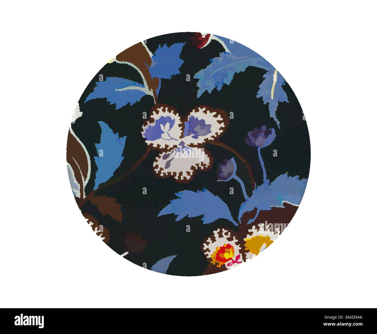 Un motif floral vibrant présente des fleurs complexes et un feuillage riche, mêlant des teintes profondes et des couleurs vives, créant un design vivant et artistique. Art classique avec une touche moderne réinventé par Artotop, transformé les tissus français, première moitié du XIXe siècle Banque D'Images