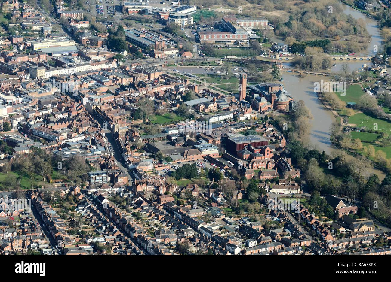 Une vue aérienne de Stratford upon Avon, West Midlands, Royaume-Uni Banque D'Images