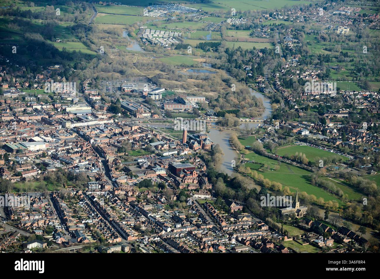 Une vue aérienne de Stratford upon Avon, West Midlands, Royaume-Uni Banque D'Images