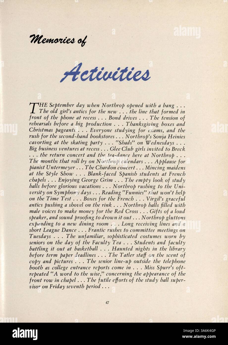 Cette édition 1946 du Tatler Yearbook met en lumière les contributions des élèves, des enseignants et des athlètes, documentant les événements importants de l’année scolaire 1945-1946 au Northrop Collegiate. Banque D'Images
