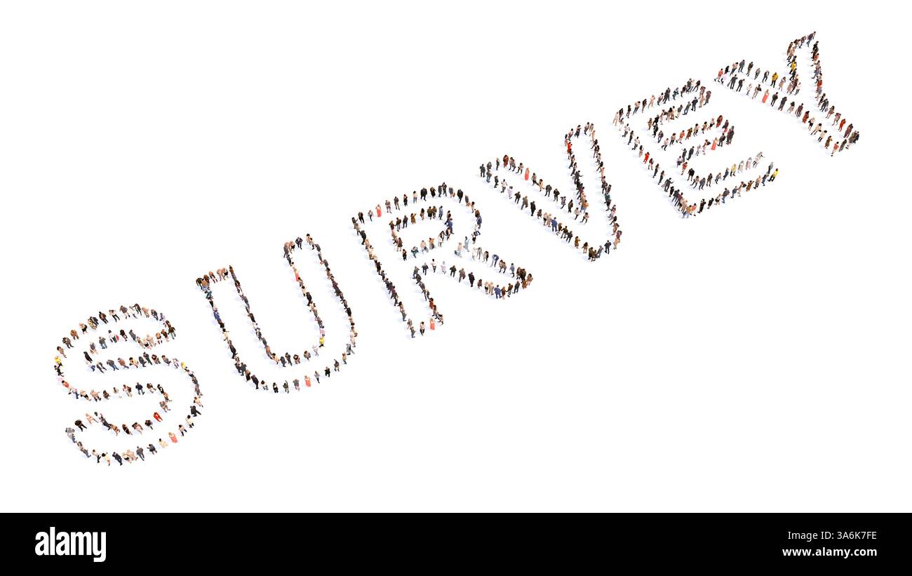 Concept ou conceptuel grande communauté de personnes formant le mot SURVEY.3d illustration métaphore pour la rétroaction et la notation, l'évaluation, la satisfaction Banque D'Images