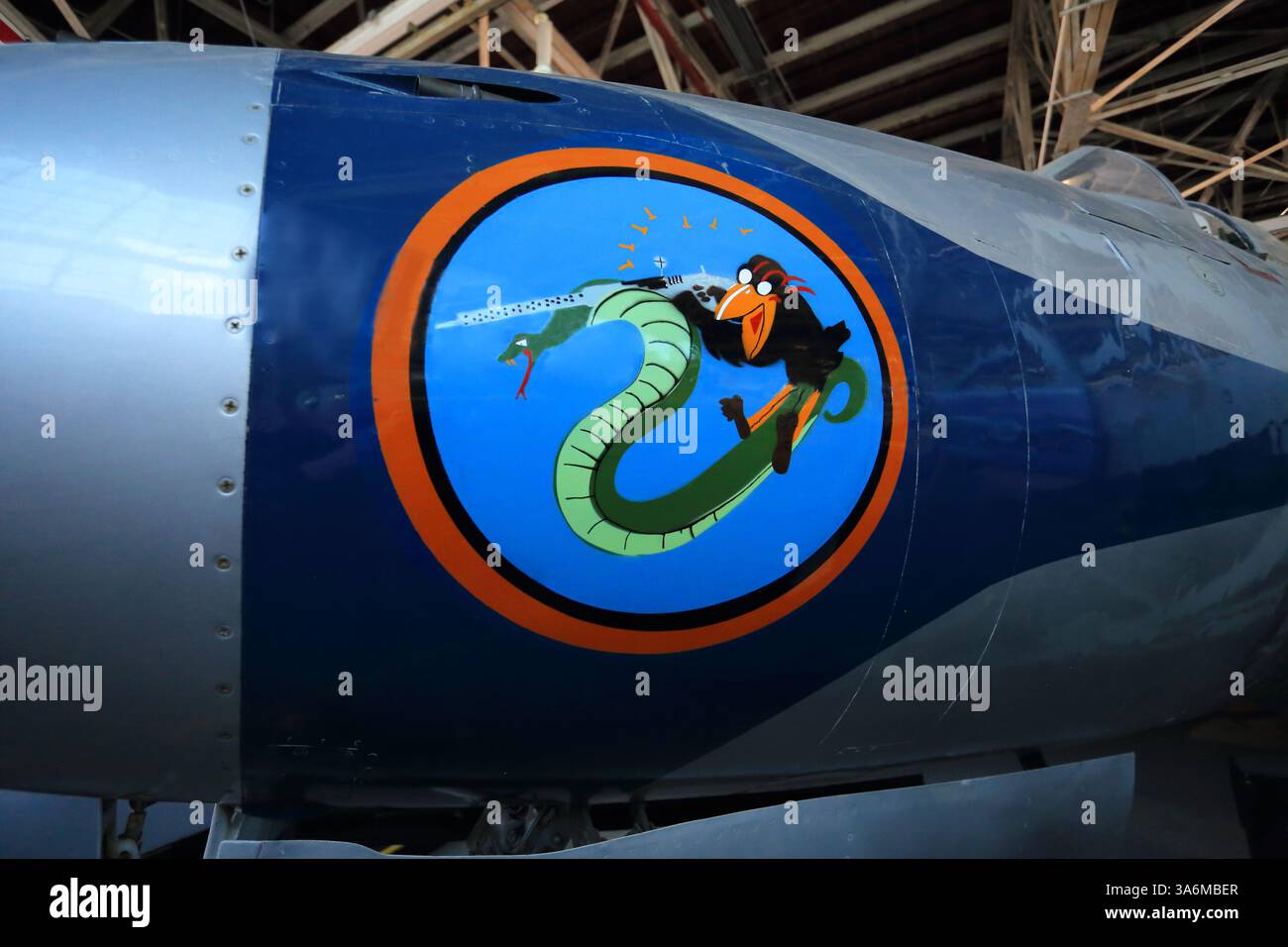 Art du nez sur le devant d'un avion de chasse, long Island, NY Banque D'Images