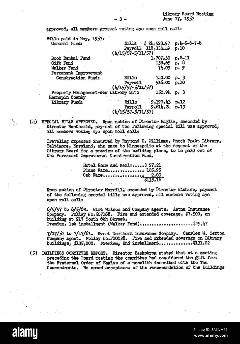 Les 1957 minutes du conseil d'administration de la Bibliothèque publique de Minneapolis portent sur les décisions concernant le financement, la dotation en personnel et l'amélioration des services de bibliothèque pour les bibliothèques publiques du comté de Hennepin. Banque D'Images