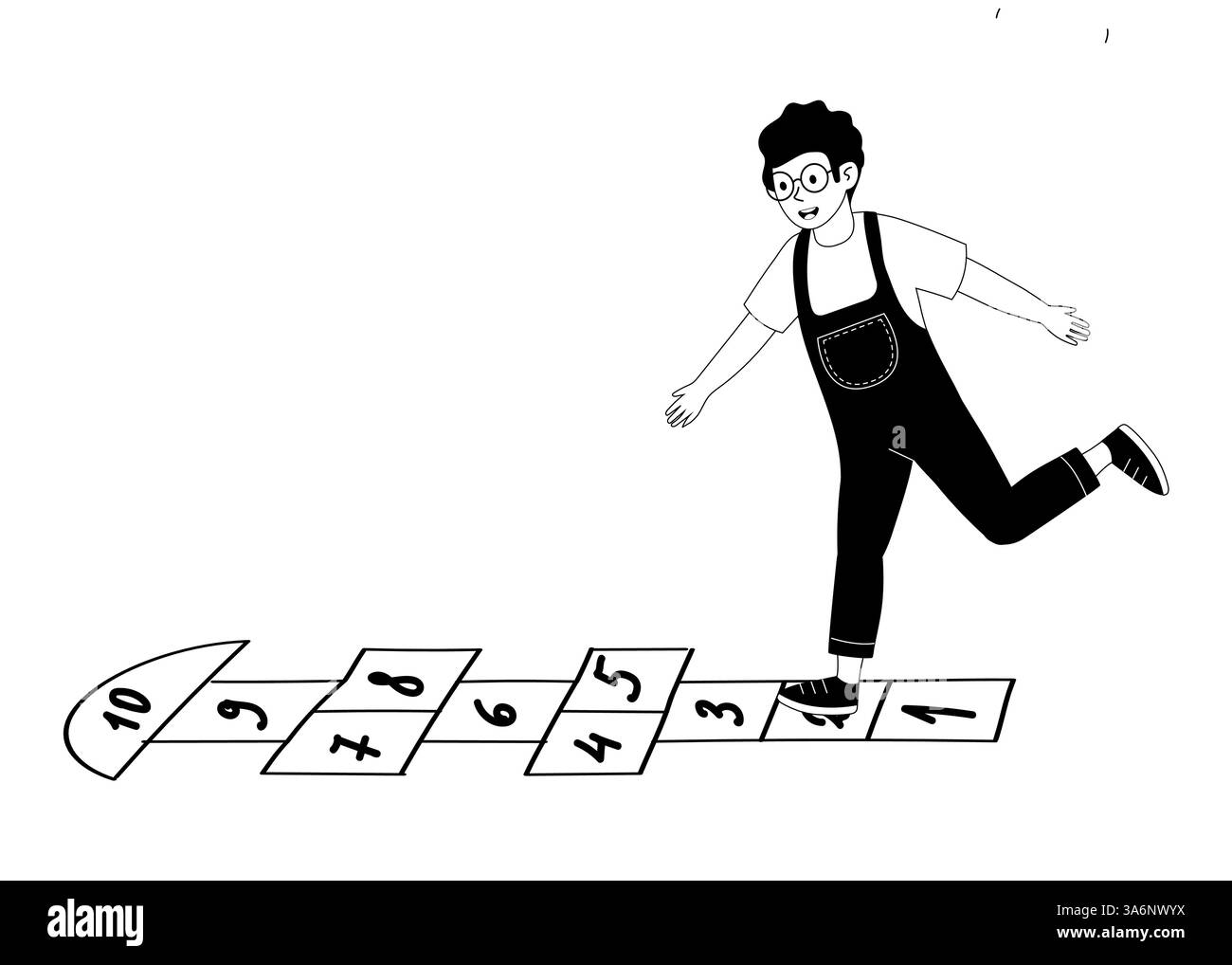 Enfant jouant au hopscotch sur une aire de jeux simple pendant un après-midi ensoleillé Illustration de Vecteur