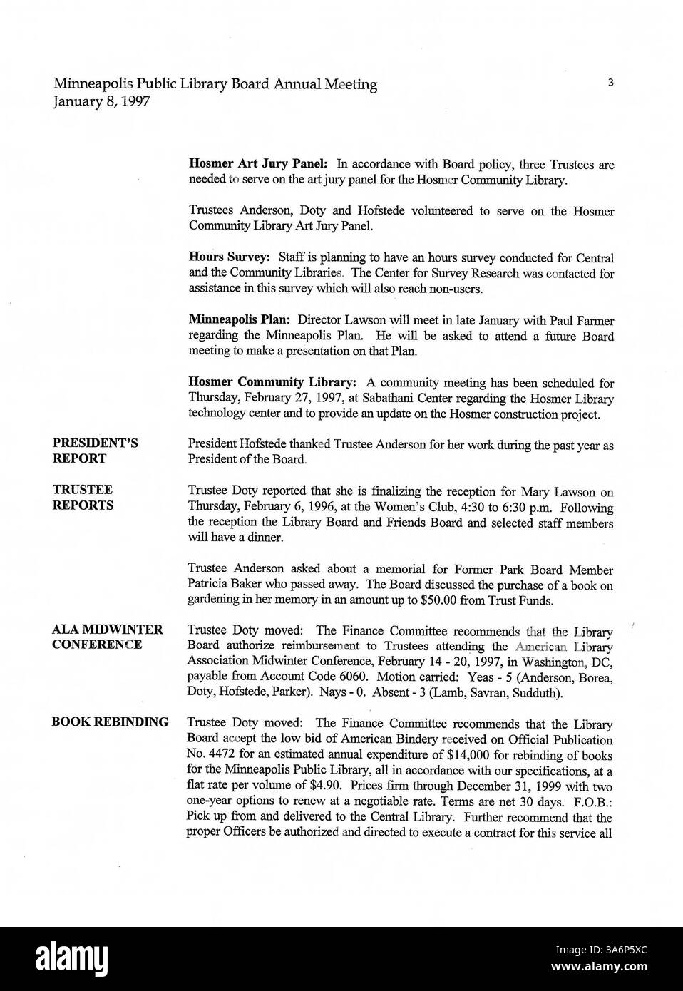 Cet ensemble de procès-verbaux de réunion du conseil d’administration de la Bibliothèque publique de Minneapolis pour 1997 comprend des discussions clés, des décisions et les objectifs évolutifs de la bibliothèque pour cette année-là. Banque D'Images Cet ensemble de procès-verbaux de réunion du conseil d’administration de la Bibliothèque publique de Minneapolis pour 1997 comprend des discussions clés, des décisions et les objectifs évolutifs de la bibliothèque pour cette année-là. Banque D'Images