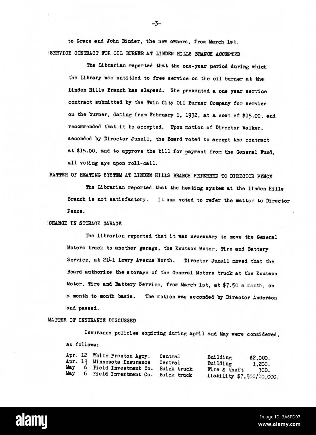 Ces procès-verbaux de réunion de 1932 offrent un aperçu des décisions de gestion de la Bibliothèque publique de Minneapolis pendant la Grande dépression, en se concentrant sur les opérations, le financement et les besoins de la communauté. Banque D'Images