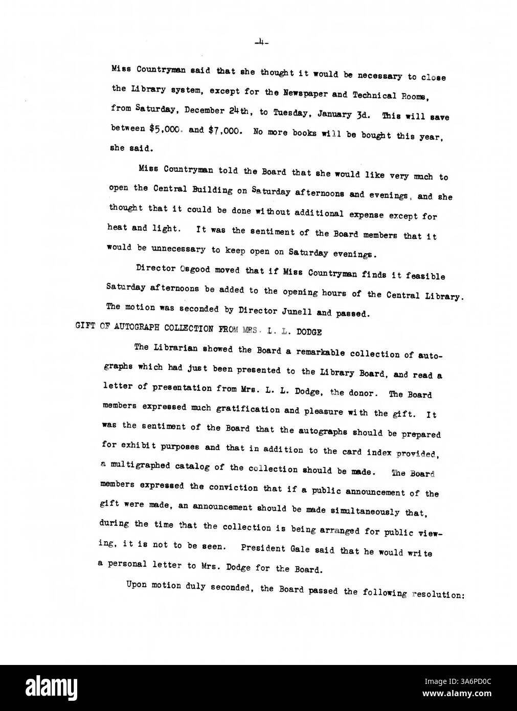 Les 1932 minutes du conseil d'administration de la bibliothèque publique de Minneapolis documentent les décisions clés sur l'allocation budgétaire, les services de bibliothèque et les efforts d'engagement du public pendant la Grande dépression. Banque D'Images