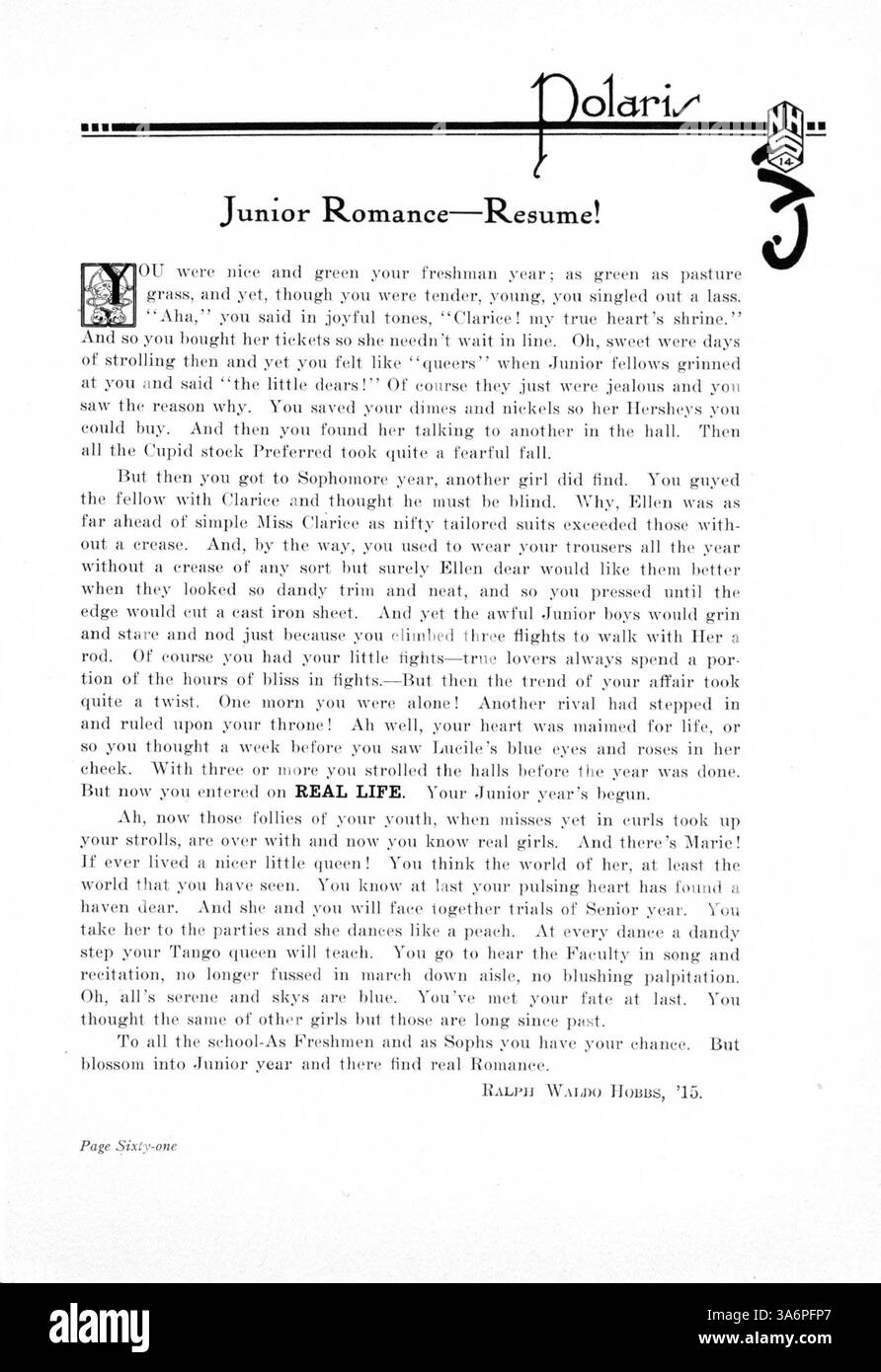 Cette édition 1914 de l'annuaire « Polaris » de North High School présente les élèves, les enseignants, les événements sportifs, les clubs scolaires et les contributions des étudiants afro-américains à la culture et aux activités de l'école pendant l'année scolaire 1913-1914. Banque D'Images