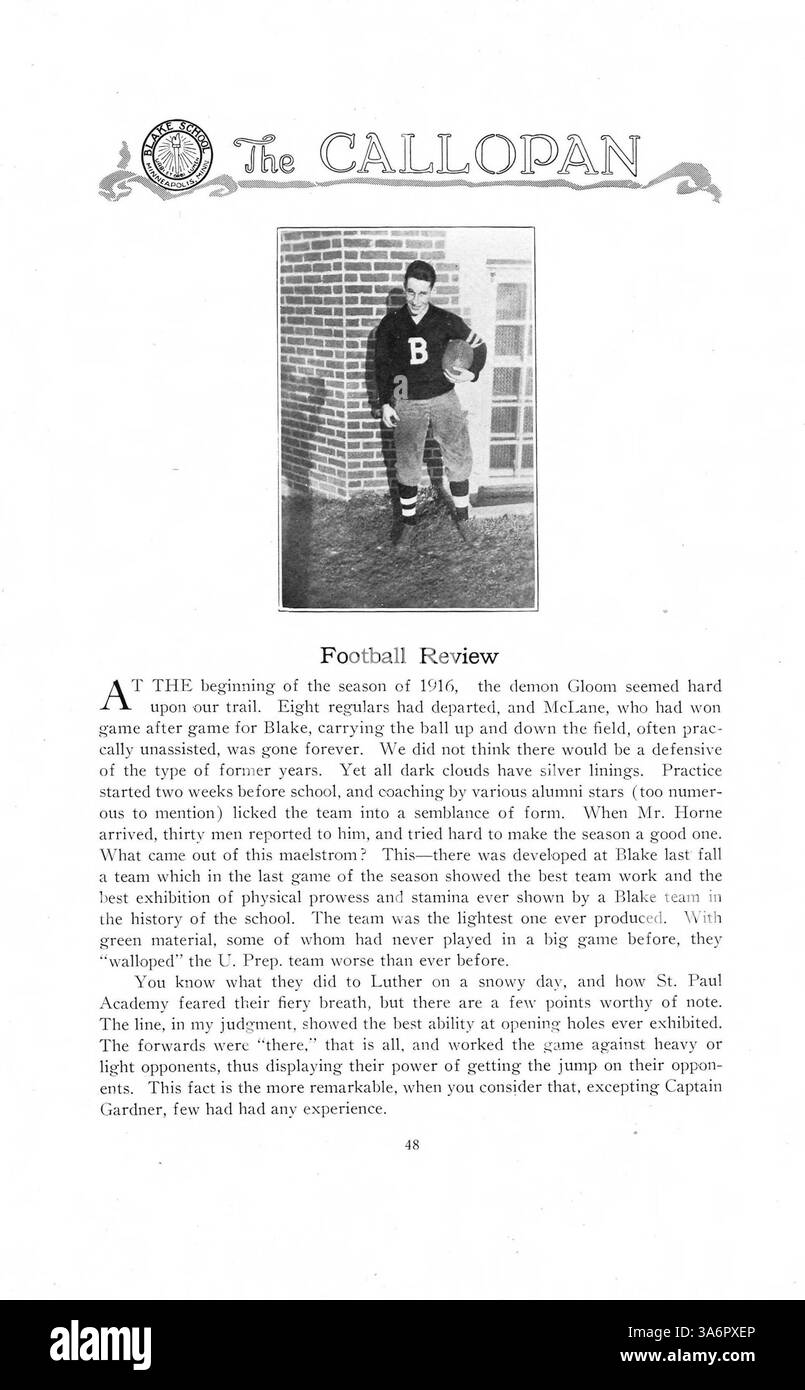 L'annuaire Callopan 1917 de l'école Blake présente la vie étudiante, les professeurs, les sports et les événements de l'année scolaire 1916-1917/09, offrant une perspective historique de l'éducation à l'époque. Banque D'Images