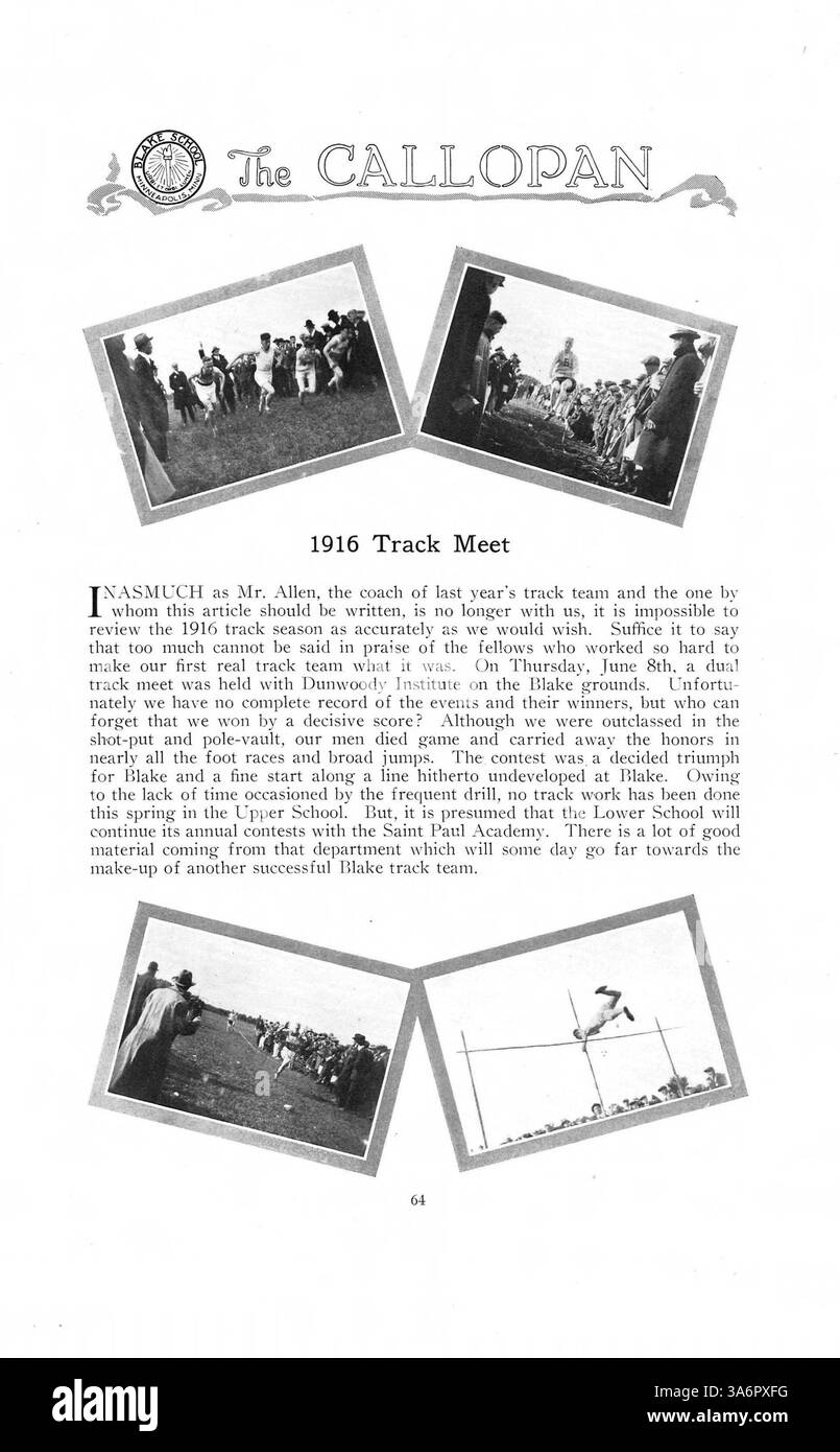Cette édition 1917 de l’annuaire Callopan de l’école Blake présente les étudiants, les équipes sportives, les professeurs et les événements de l’année scolaire 1916-1917/09, donnant un aperçu de l’éducation du début du XXe siècle. Banque D'Images