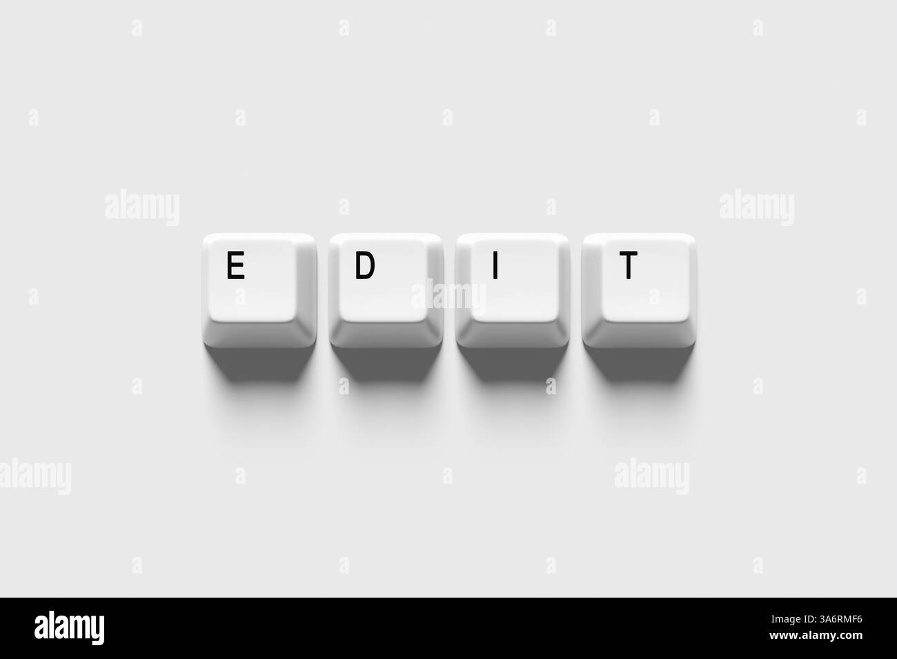 Gros plan des touches du clavier éditant l'orthographe sur fond blanc, symbolisant la création de contenu numérique. Parfait pour la technologie, la communication et la conce créative Banque D'Images