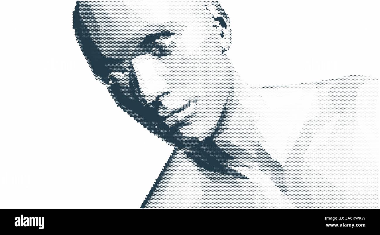 Tête d'homme abstraite en points. Vue latérale de l'arrière-plan de la face en pointillés. Modèle de conception de couverture. 3D illustration vectorielle pour bannière, prospectus, affiche ou broc Illustration de Vecteur