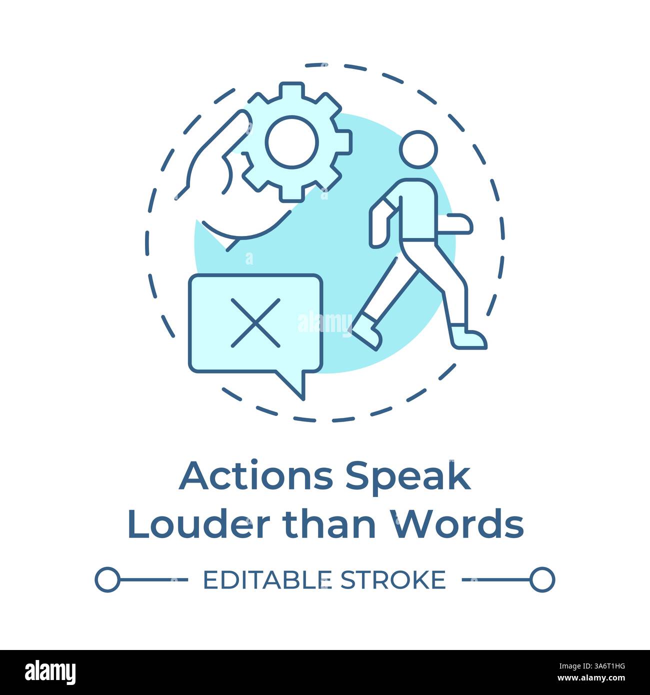 Les actions parlent plus fort que les mots icône de concept bleu doux Illustration de Vecteur