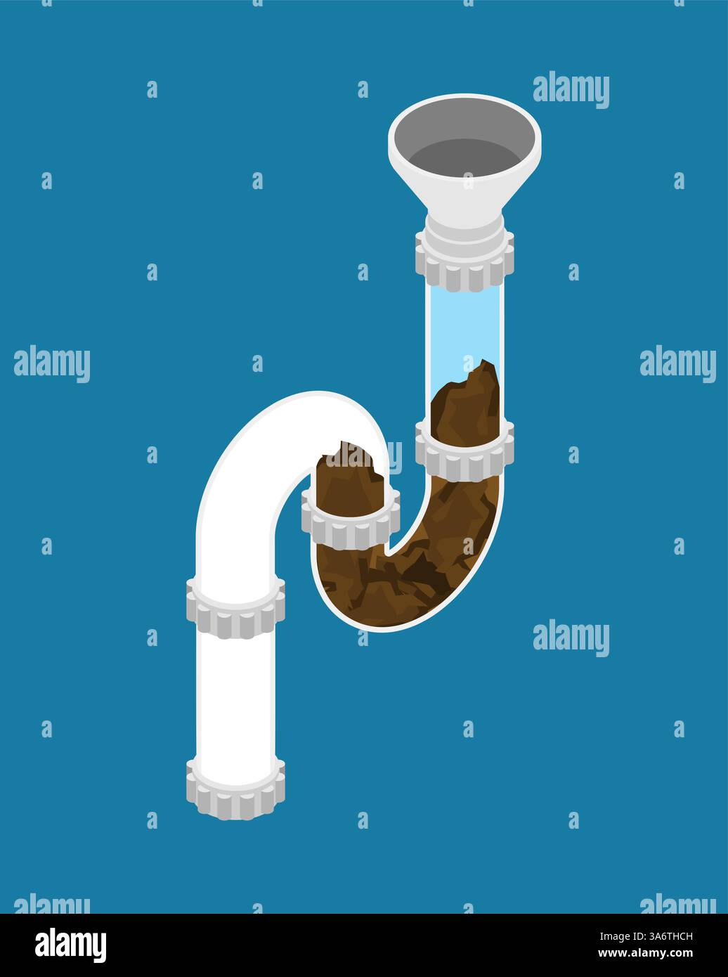 Obstruer le siphon. Le siphon de l'évier est obstrué par de la saleté. Tuyau de plomberie plié pour le drainage de l'évier Illustration de Vecteur