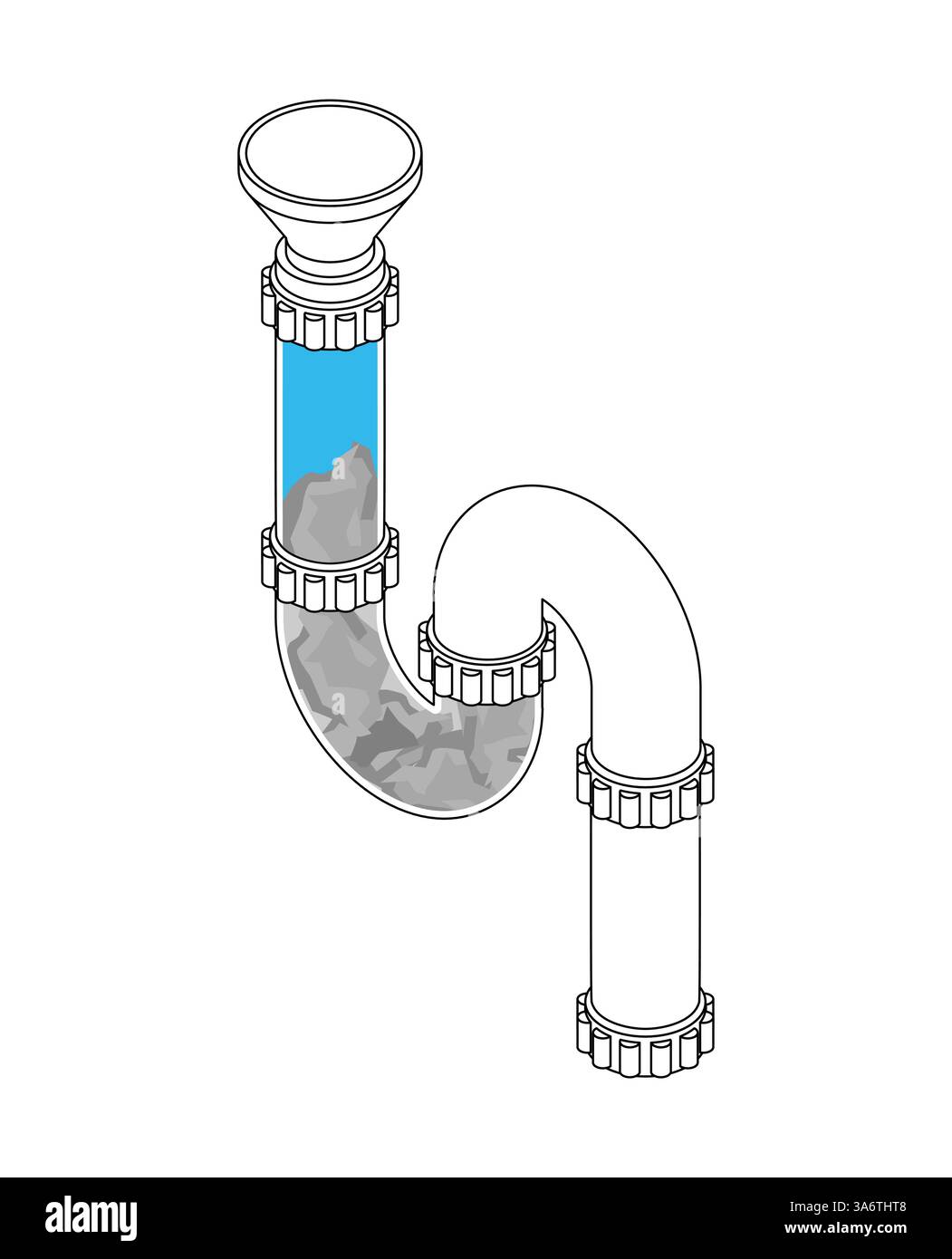 Obstruer le siphon. Le siphon de l'évier est obstrué par de la saleté. Tuyau de plomberie plié pour le drainage de l'évier Illustration de Vecteur