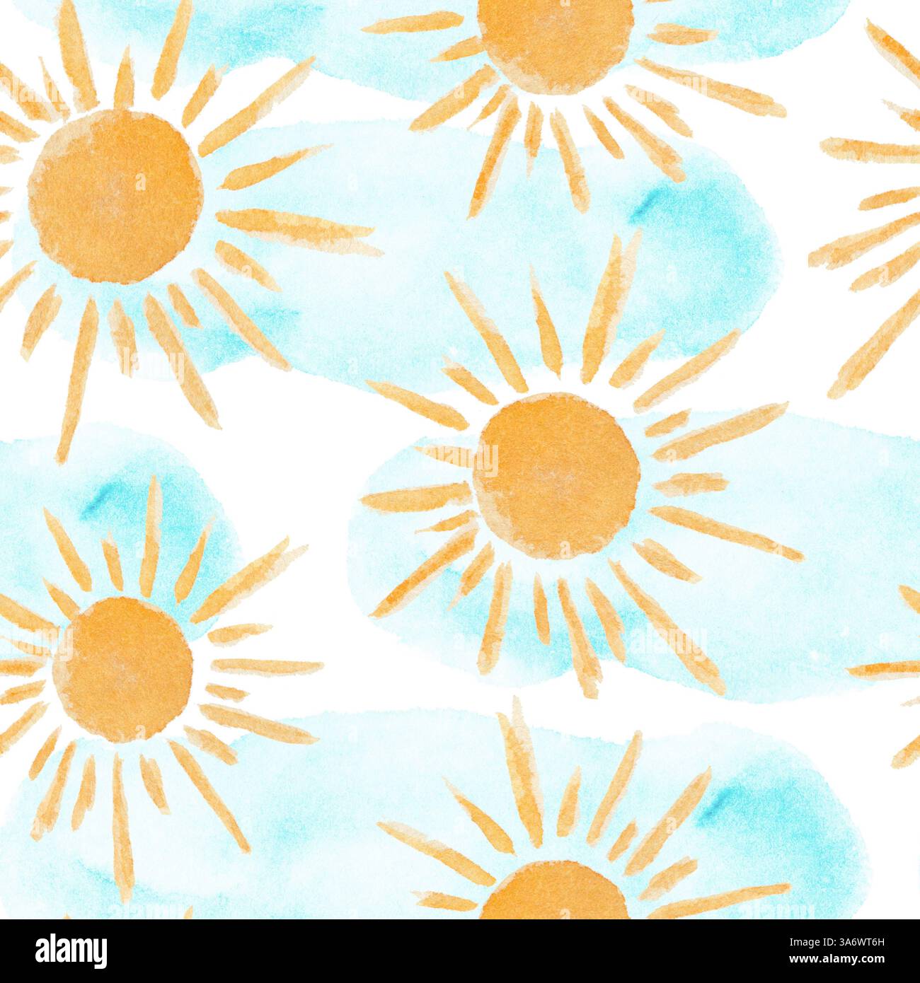 Motif aquarelle mignon avec des soleils et des nuages Banque D'Images