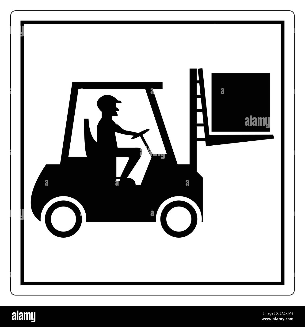 Illustration en noir et blanc de l'ensemble lourd de levage de l'opérateur du chariot élévateur dans un environnement industriel Illustration de Vecteur