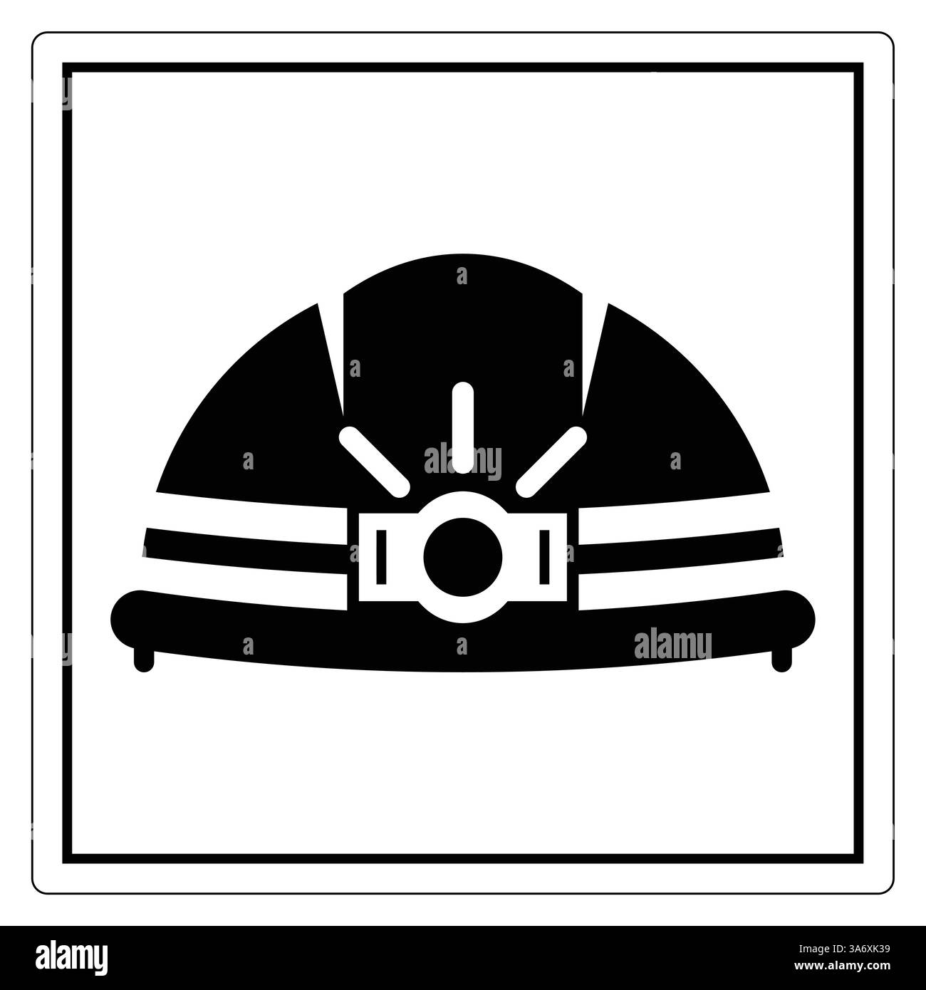 Casque de construction noir et blanc avec icône de lumière sur fond blanc pour la sécurité et l'utilisation de l'industrie Illustration de Vecteur