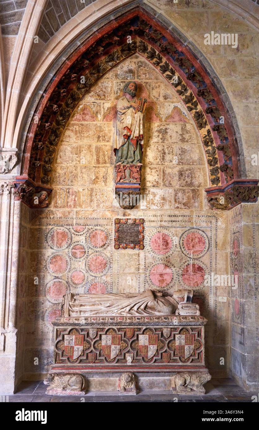 Tombe de Pedro Fernandez de Sepulveda, tombe gothique, cloître inférieur, cathédrale de Santa María, gothique français, Burgos, Castille-et-León, Espagne, Europe Banque D'Images