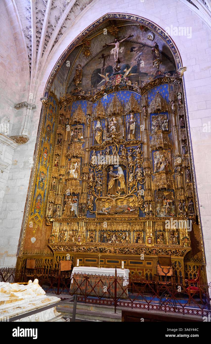 Retable principal et tombe, Gil de Siloé, Chapelle de Santa Ana ou de la conception, Juan y Simón de Colonia, 1477-1483, style gothique Isabelline, Cathédrale Banque D'Images