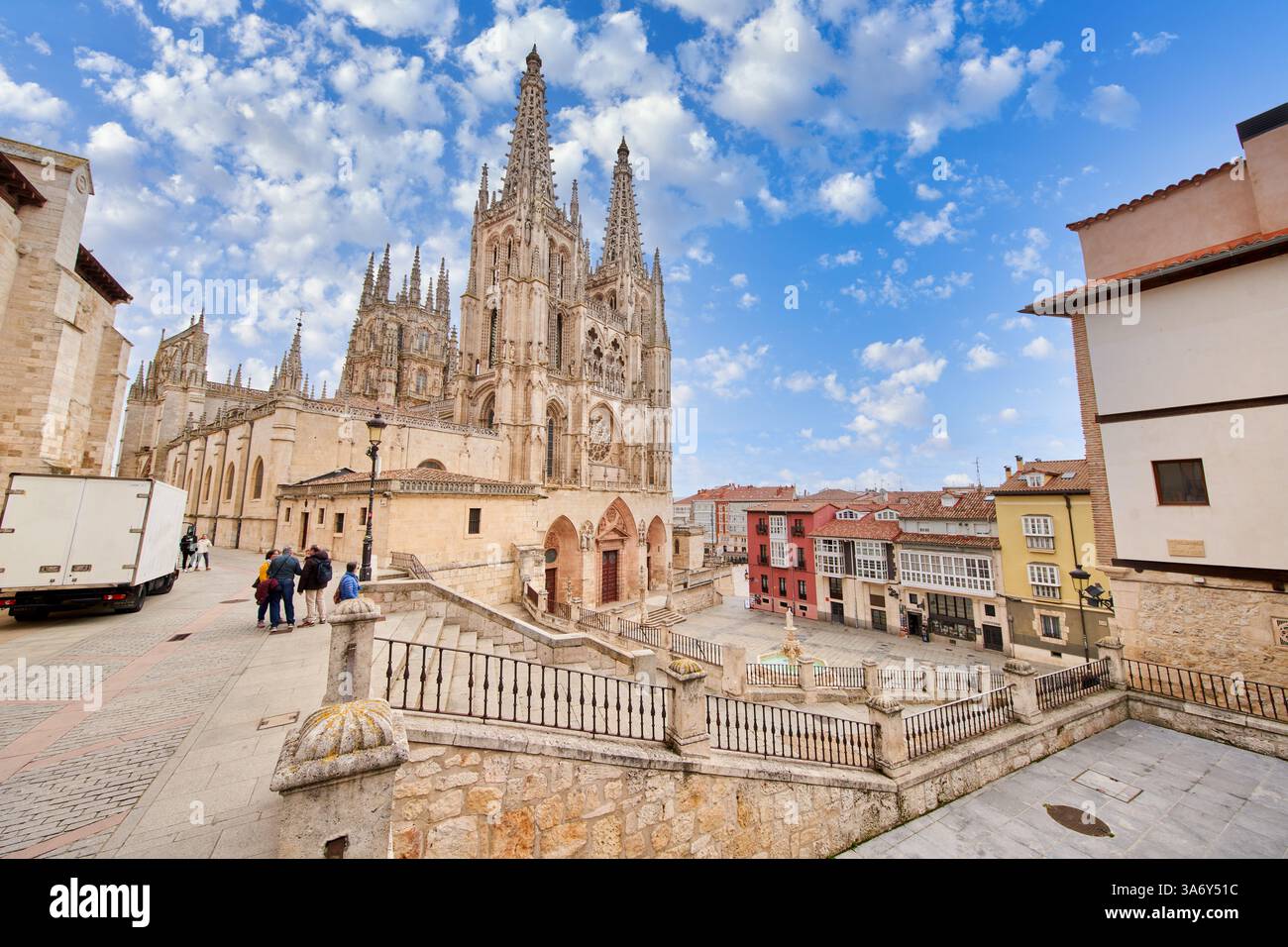 Façade et place de Santa María, Cathédrale de Santa María, gothique français, Burgos, Castille-et-León, Espagne, Europe Banque D'Images